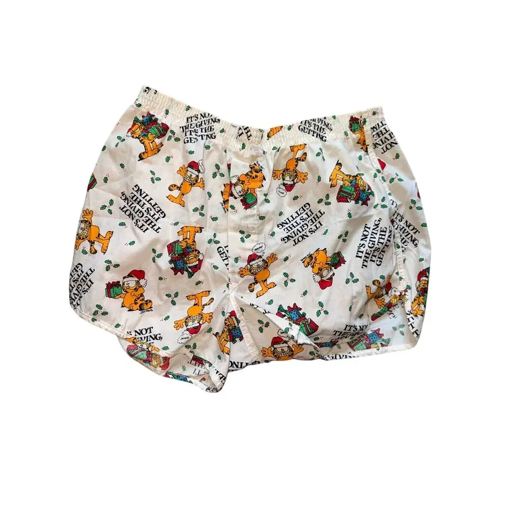 Vintage 90s Garfield Christmas Boxer Men’s 34 USA 100% Cotton Holiday Shorts